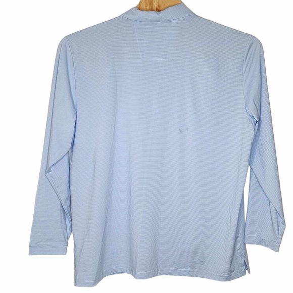 SanSoleil NEW Sol Tek Ice 2XL Blue Striped Men's‎ Long Sleeve Polo Shirt FLAW - Picture 2 of 6